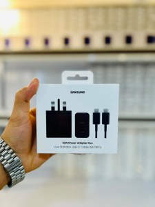 آداپتور ( کلگی) اصلی شارژر SAMSUNG سامسونگ 50W سه پین دو پورت به همراه کابل 1.8 متر TYPE-C به TYPE-C یک ماه گارانتی موبایل مسعود