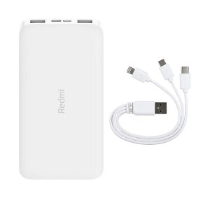پاوربانک شیائومی مدل Redmi ظرفیت 10000 میلی آمپر ساعت به همراه کابل تبدیل microUSB دو آمپر سفید